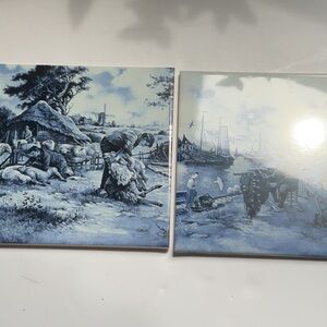 Vintage Pair of Dutch Royal Mosa Ceramic Wall Tiles
